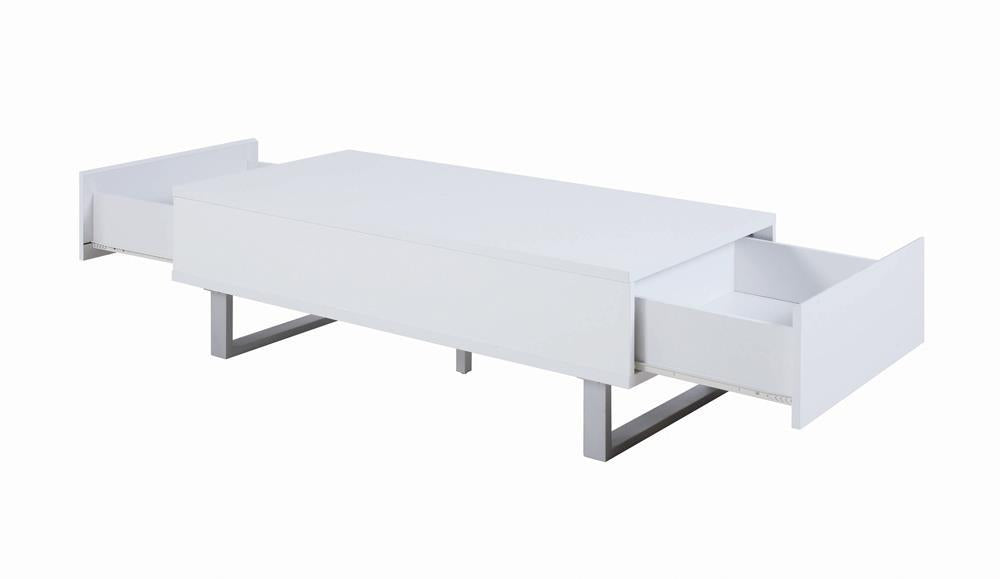 Atchison 2-drawer Coffee Table High Glossy White - Visions in Furniture (La Mirada, CA)