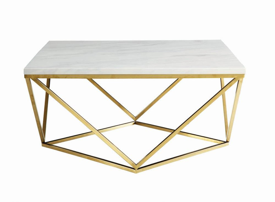 Elana Rectangle 2-shelf Coffee Table Glossy White - Visions in Furniture (La Mirada, CA)