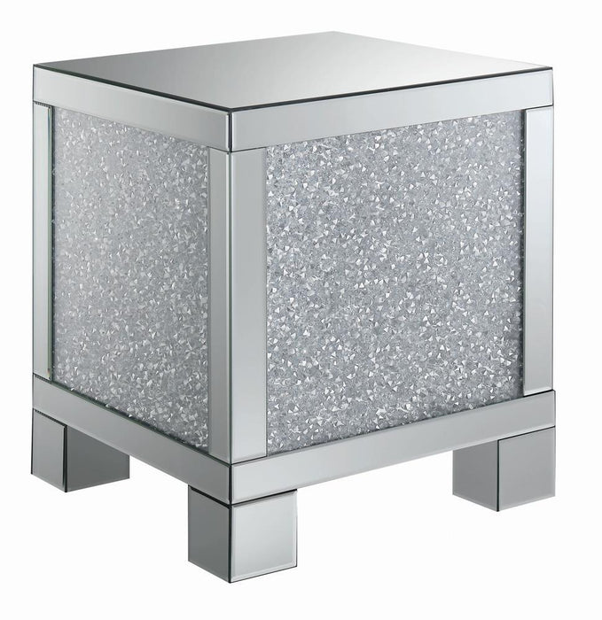 Gillian Square End Table Silver and Clear Mirror - Visions in Furniture (La Mirada, CA)