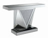 Amore Rectangular Sofa Table with Triangle Detailing Silver and Clear Mirror - Visions in Furniture (La Mirada, CA)