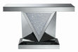 Amore Rectangular Sofa Table with Triangle Detailing Silver and Clear Mirror - Visions in Furniture (La Mirada, CA)