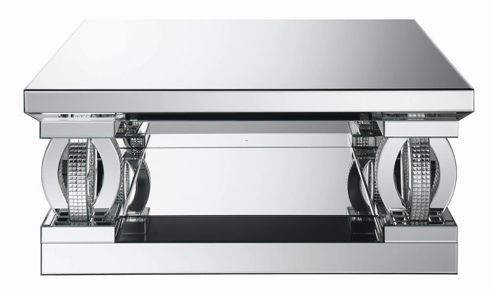 Amalia Square Coffee Table with Lower Shelf Clear Mirror - Visions in Furniture (La Mirada, CA)