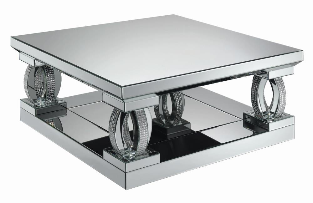 Amalia Square Coffee Table with Lower Shelf Clear Mirror - Visions in Furniture (La Mirada, CA)