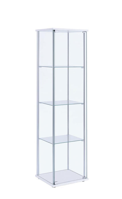 Bellatrix Rectangular 4-shelf Curio Cabinet White and Clear - Visions in Furniture (La Mirada, CA)