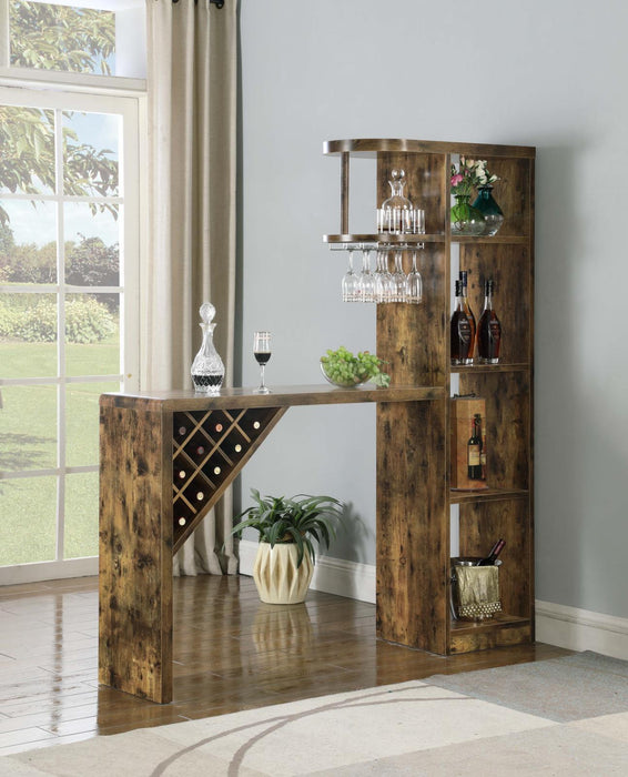 Belvedere 5-shelf Bar Table Storage Antique Nutmeg - Visions in Furniture (La Mirada, CA)