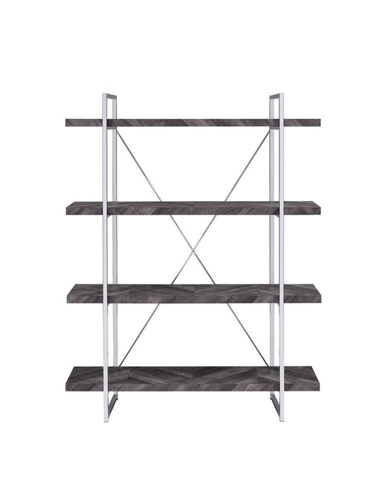 Grimma 4-shelf Bookcase Rustic Grey Herringbone - Visions in Furniture (La Mirada, CA)