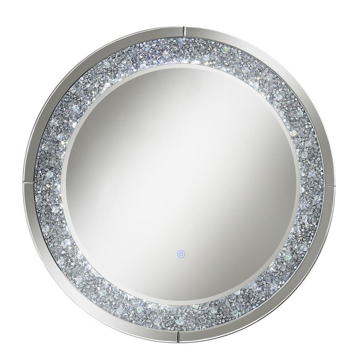 Lixue Round Wall Mirror with LED Lighting Silver - Visions in Furniture (La Mirada, CA)