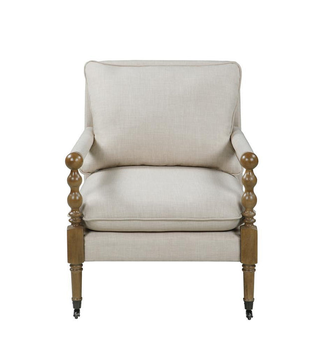 Dempsy Upholstered Accent Chair with Casters Beige - Visions in Furniture (La Mirada, CA)