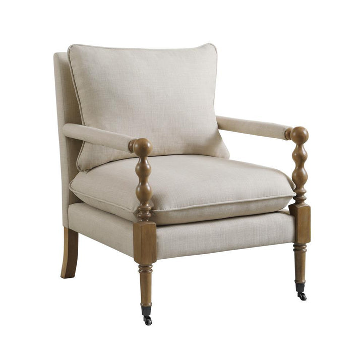 Dempsy Upholstered Accent Chair with Casters Beige - Visions in Furniture (La Mirada, CA)