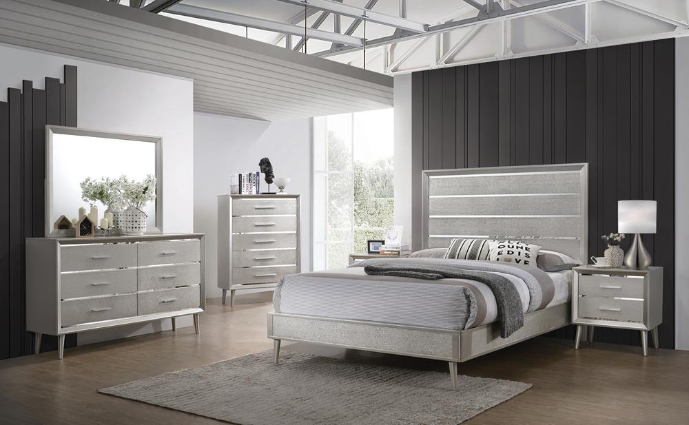 Ramon Eastern King Panel Bed Metallic Sterling - Visions in Furniture (La Mirada, CA)