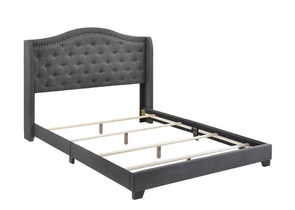 Tamarac Upholstered Nailhead Queen Bed Grey - Visions in Furniture (La Mirada, CA)