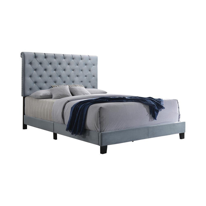 Warner Eastern King Upholstered Bed Slate Blue - Visions in Furniture (La Mirada, CA)