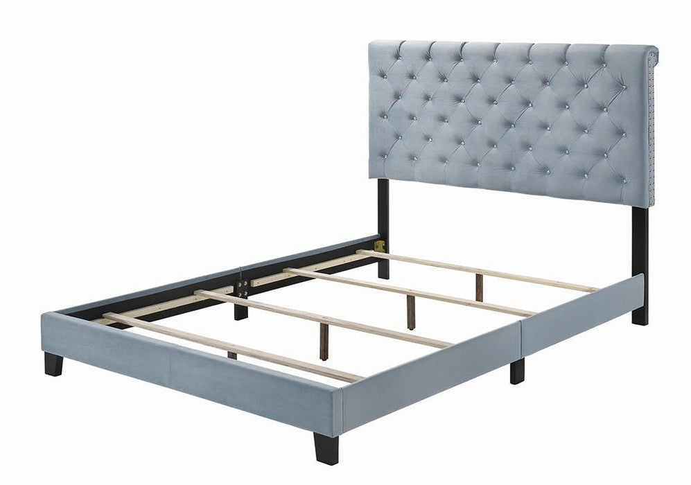 Warner Eastern King Upholstered Bed Slate Blue - Visions in Furniture (La Mirada, CA)