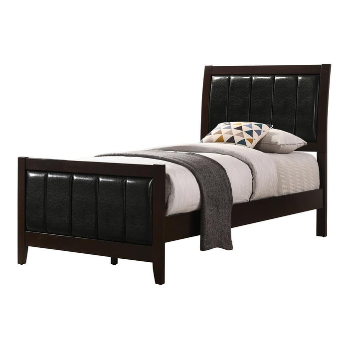 Carlton Twin Upholstered Panel Bed Cappuccino and Black - Visions in Furniture (La Mirada, CA)