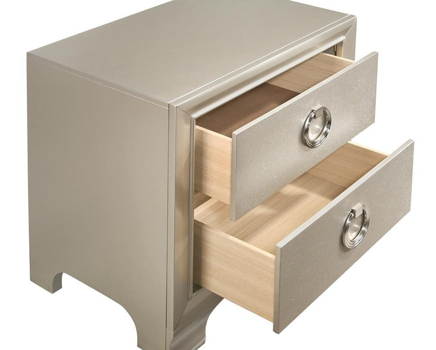 Salford 2-drawer Nightstand Metallic Sterling - Visions in Furniture (La Mirada, CA)