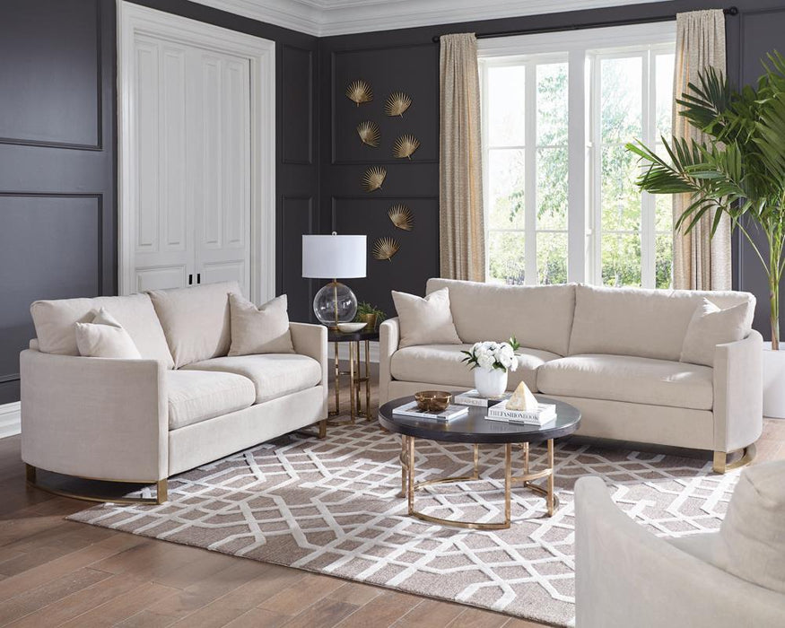 Corliss Upholstered Arched Arms Loveseat Beige - Visions in Furniture (La Mirada, CA)
