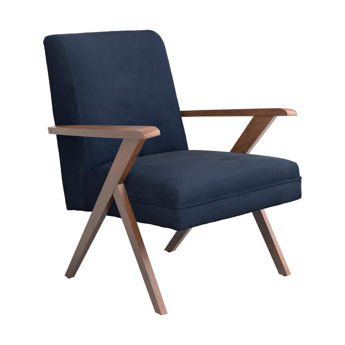 Cheryl Wooden Arms Accent Chair Dark Blue and Walnut - Visions in Furniture (La Mirada, CA)