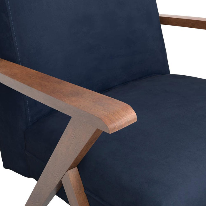 Cheryl Wooden Arms Accent Chair Dark Blue and Walnut - Visions in Furniture (La Mirada, CA)