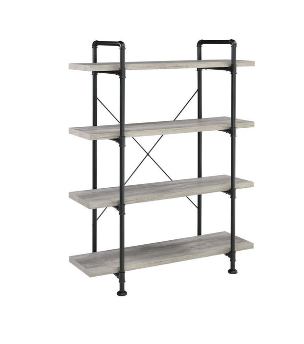 Delray 4-tier Open Shelving Bookcase Grey Driftwood and Black - Visions in Furniture (La Mirada, CA)