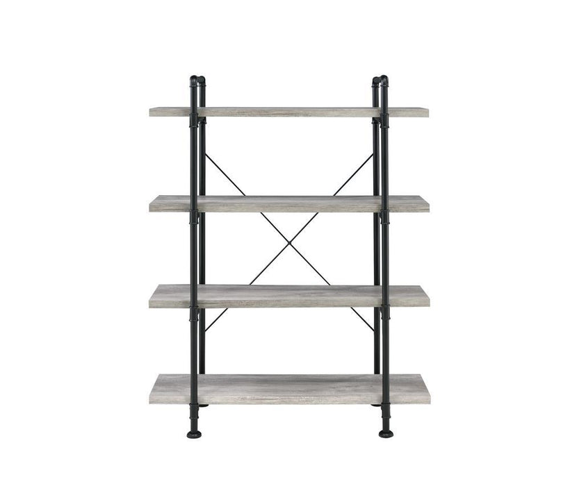 Delray 4-tier Open Shelving Bookcase Grey Driftwood and Black - Visions in Furniture (La Mirada, CA)