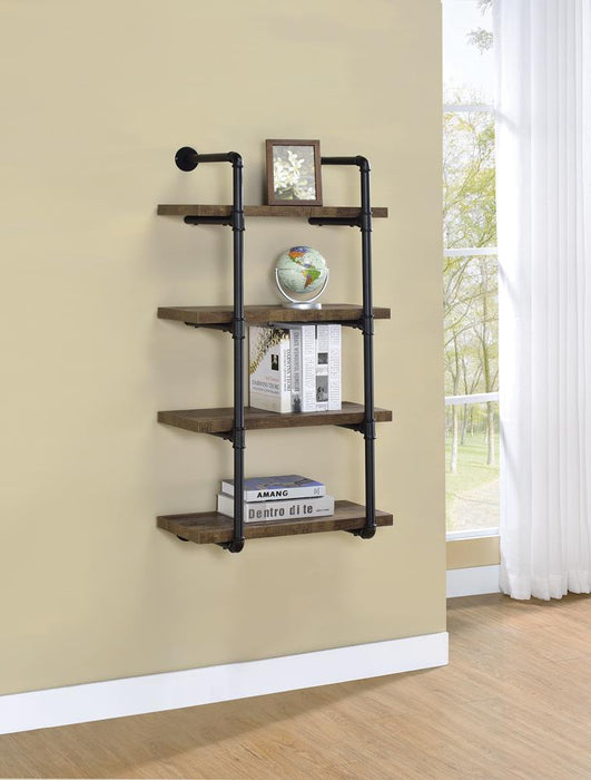 Elmcrest 24-inch Wall Shelf Black and Rustic Oak - Visions in Furniture (La Mirada, CA)
