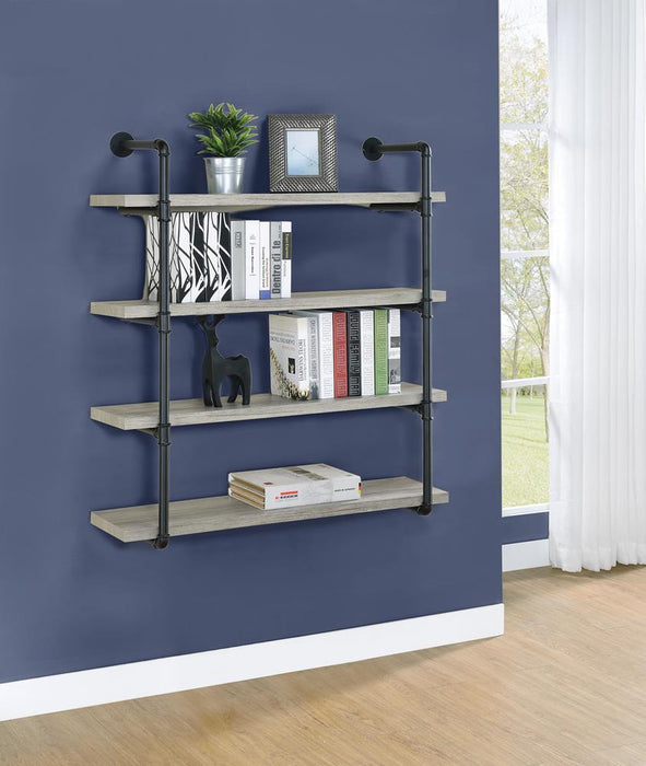 Elmcrest 40-inch Wall Shelf Black and Grey Driftwood - Visions in Furniture (La Mirada, CA)
