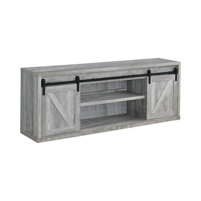 Brockton 71-inch 3-shelf Sliding Doors TV Console Grey Driftwood - Visions in Furniture (La Mirada, CA)