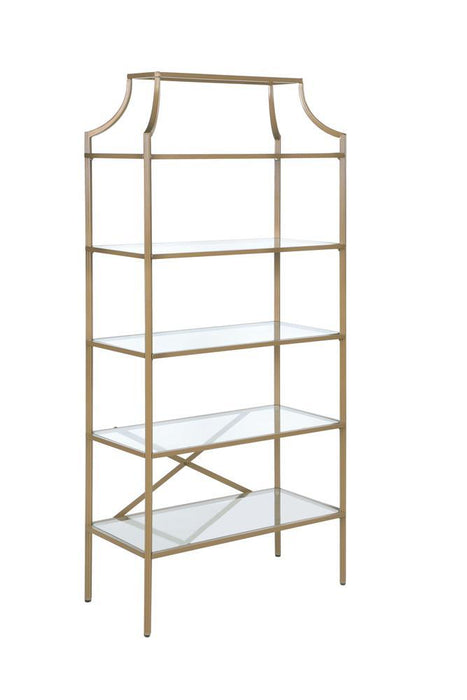 Serena 5-tier Tempered Glass Shelves Bookcase Matte Gold - Visions in Furniture (La Mirada, CA)