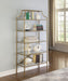 Serena 5-tier Tempered Glass Shelves Bookcase Matte Gold - Visions in Furniture (La Mirada, CA)