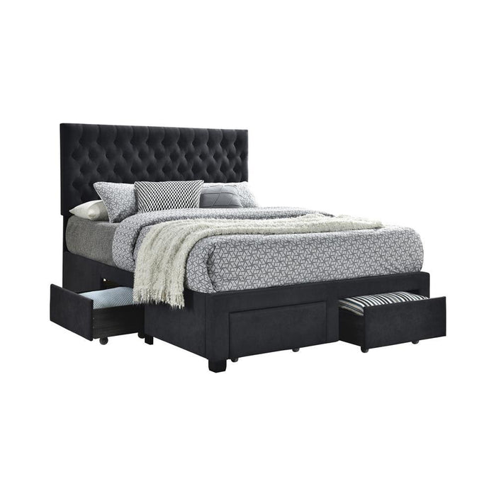 Soledad Eastern King 4-drawer Button Tufted Storage Bed Charcoal - Visions in Furniture (La Mirada, CA)