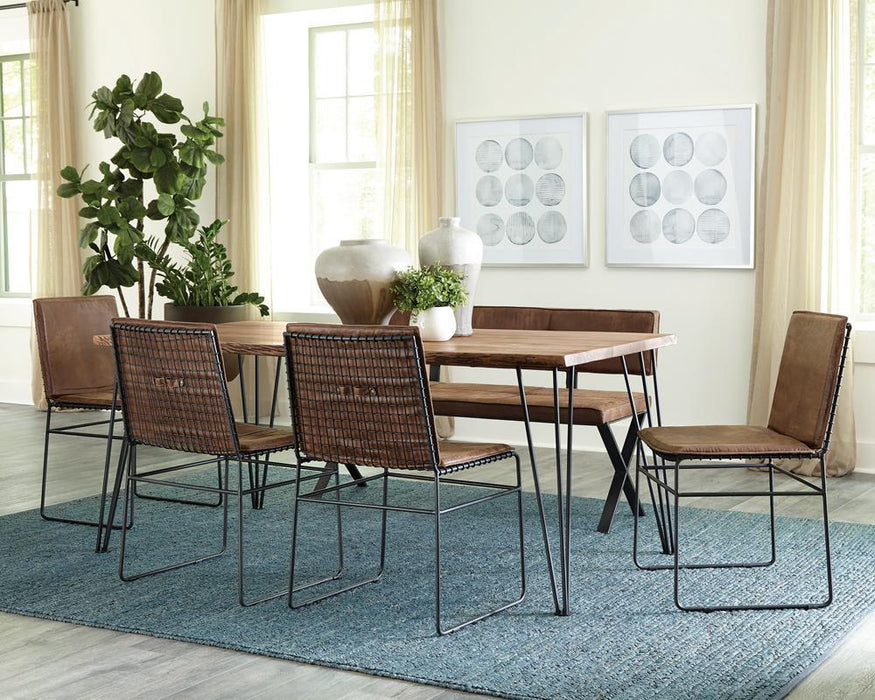 Abbott Upholstered Dining Bench Antique Brown and Matte Black - Visions in Furniture (La Mirada, CA)