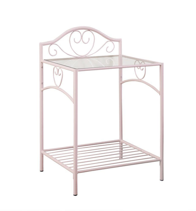 Massi 1-shelf Nightstand with Glass Top Powder Pink - Visions in Furniture (La Mirada, CA)