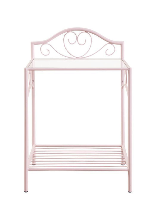 Massi 1-shelf Nightstand with Glass Top Powder Pink - Visions in Furniture (La Mirada, CA)