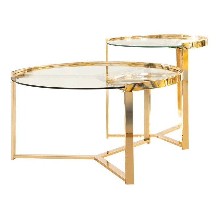 Delia 2-piece Round Nesting Table Clear and Gold - Visions in Furniture (La Mirada, CA)