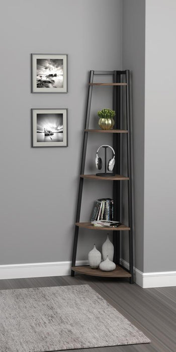Jacksonville 5-tier Corner Bookcase Aged Walnut - Visions in Furniture (La Mirada, CA)