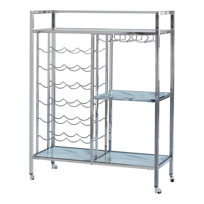 Derion Glass Shelf Serving Cart with Casters Chrome - Visions in Furniture (La Mirada, CA)