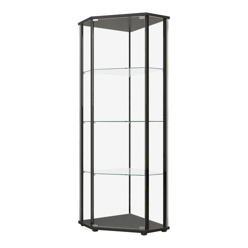 Zenobia Glass Shelf Curio Cabinet Clear and Black - Visions in Furniture (La Mirada, CA)