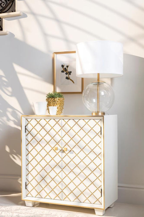 Belinda 2-door Accent Cabinet White and Gold - Visions in Furniture (La Mirada, CA)