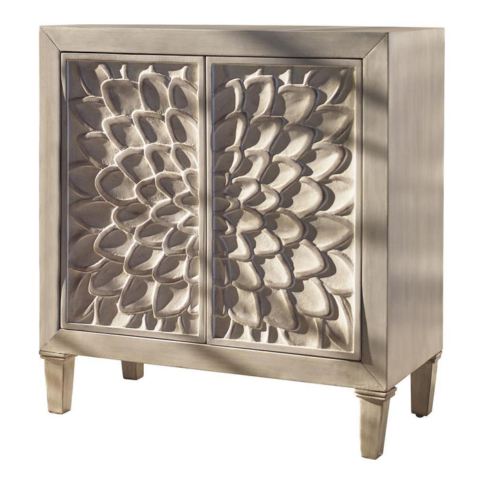 Clarkia Accent Cabinet with Floral Carved Door White - Visions in Furniture (La Mirada, CA)