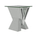 Taffeta V-shaped End Table with Glass Top Silver - Visions in Furniture (La Mirada, CA)