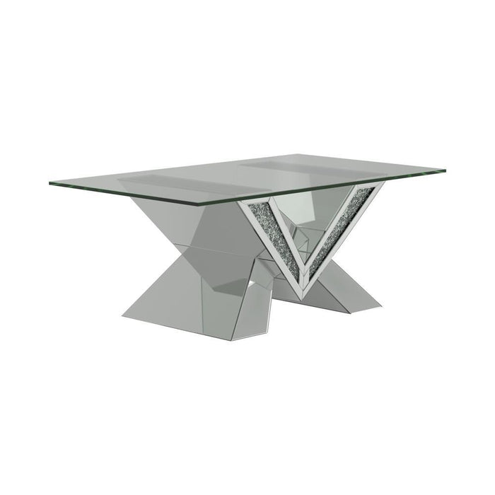 Taffeta V-shaped Coffee Table with Glass Top Silver - Visions in Furniture (La Mirada, CA)