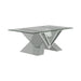 Taffeta V-shaped Coffee Table with Glass Top Silver - Visions in Furniture (La Mirada, CA)