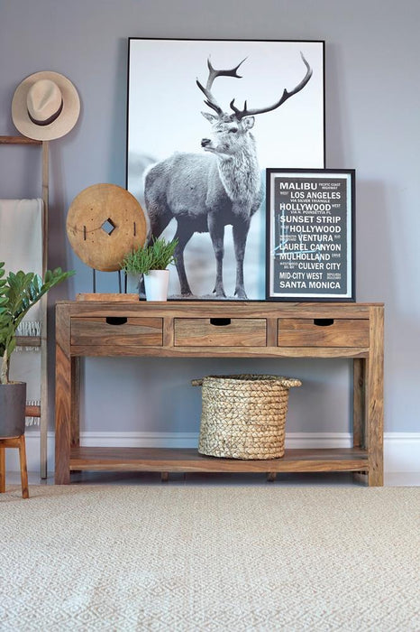 Esther 3-drawer Storage Console Table Natural Sheesham - Visions in Furniture (La Mirada, CA)