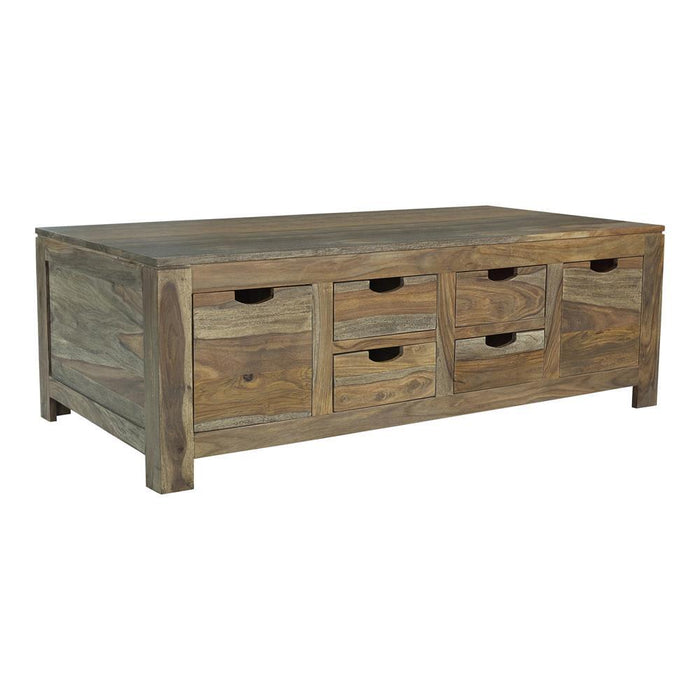 Esther 6-drawer Storage Coffee Table Natural Sheesham - Visions in Furniture (La Mirada, CA)