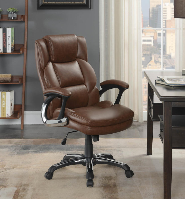 Nerris Adjustable Height Office Chair with Padded Arm Brown and Black - Visions in Furniture (La Mirada, CA)
