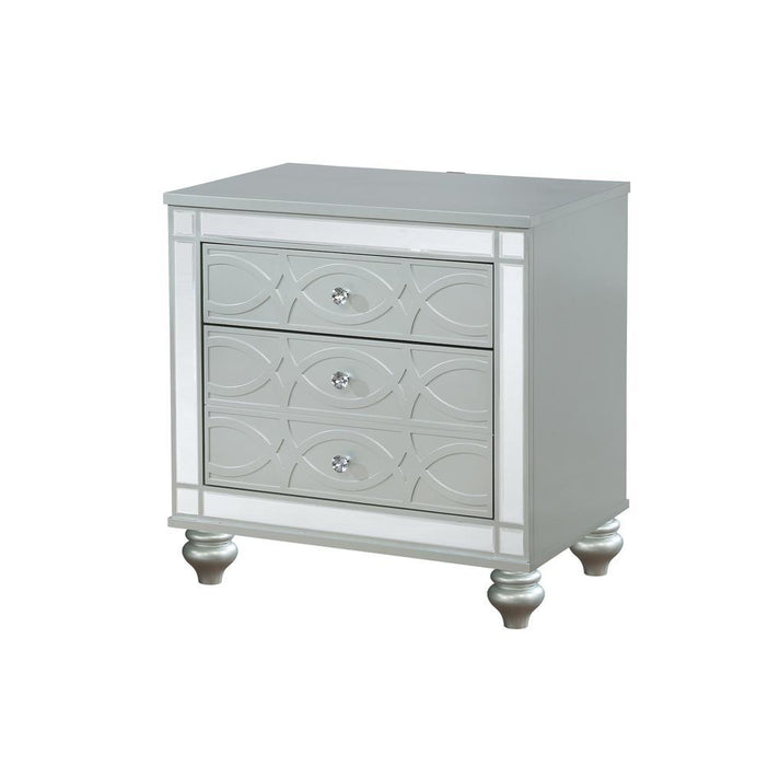 Gunnison 2-drawer Nightstand Silver Metallic - Visions in Furniture (La Mirada, CA)