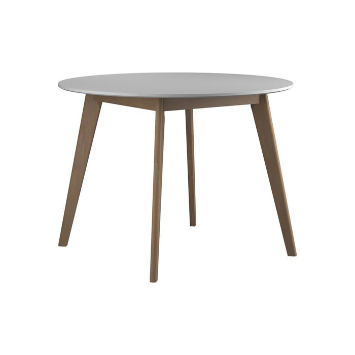 Breckenridge Round Dining Table Matte White and Natural Oak - Visions in Furniture (La Mirada, CA)