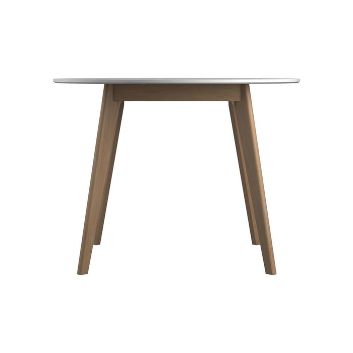 Breckenridge Round Dining Table Matte White and Natural Oak - Visions in Furniture (La Mirada, CA)