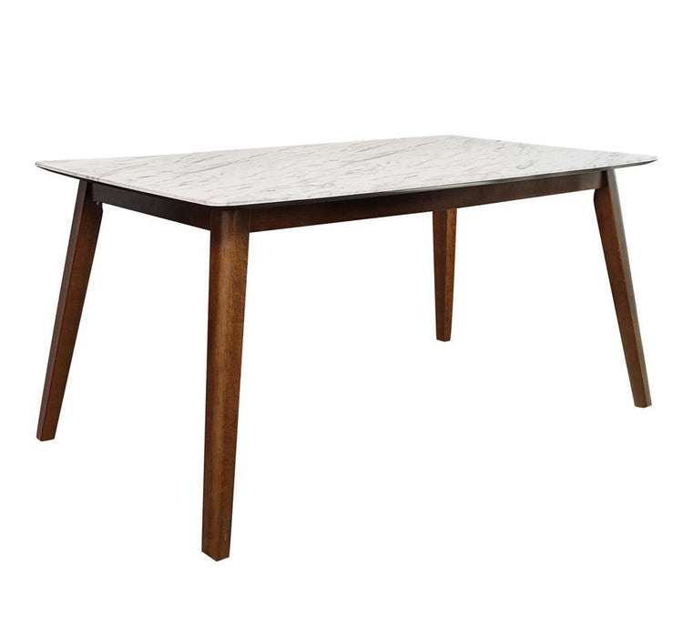 Everett Faux Marble Top Dining Table Natural Walnut and White - Visions in Furniture (La Mirada, CA)