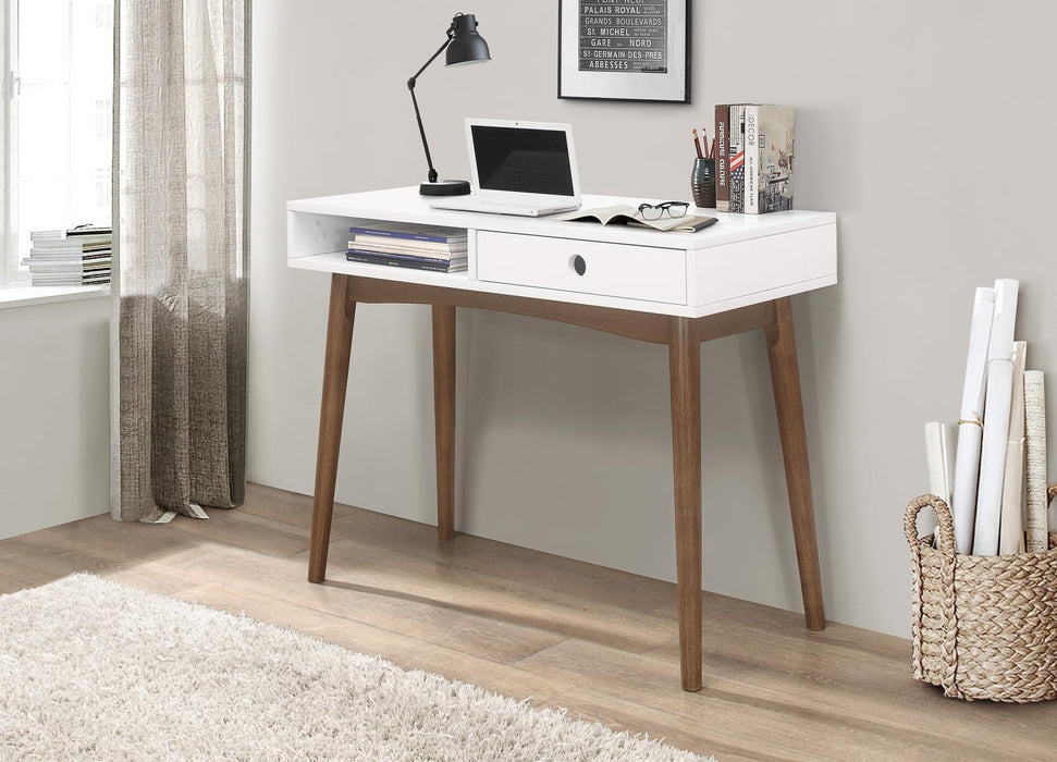 Bradenton 1-drawer Writing Desk White and Walnut - Visions in Furniture (La Mirada, CA)